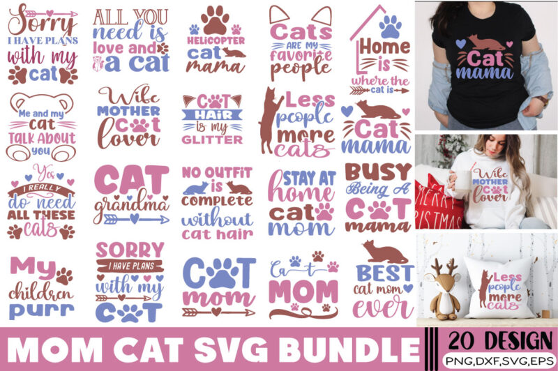 Cat Mom T-shirt Bundle Cat Mom SVG Bundle