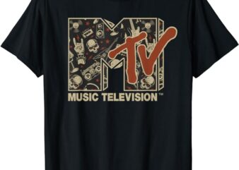 Mademark x MTV – MTV Rock n Roll Music Hard Heavy Metal Skull Guitar Vintage T-Shirt