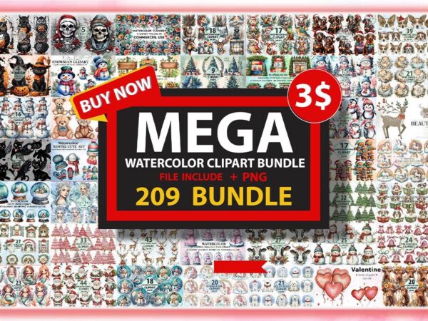 Mega watercolor clipart bundle best selling t shirt designs for sale