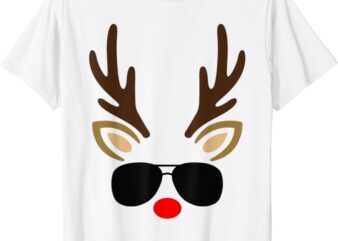 Mens Reindeer Face Glasses Christmas Costume Pajama Boys Kid T-Shirt