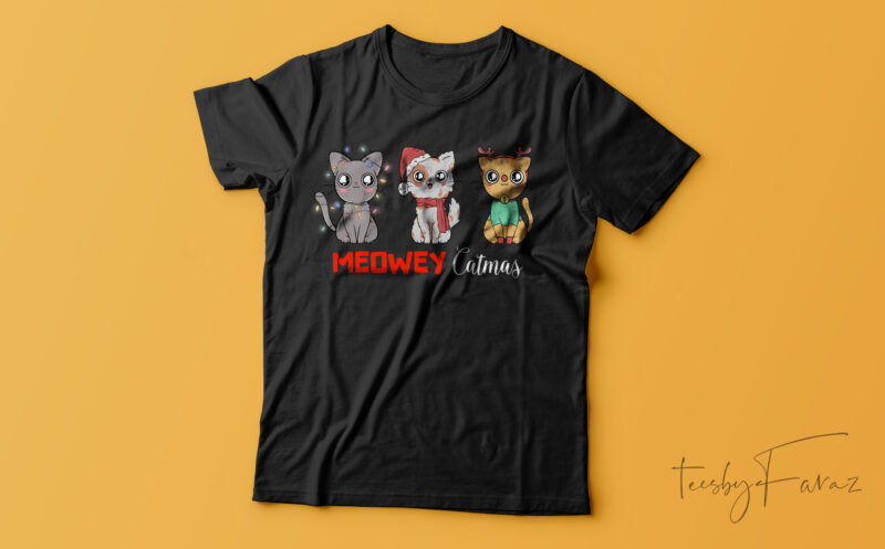 Meowy Catmas Christmas T-Shirt Design For Sale