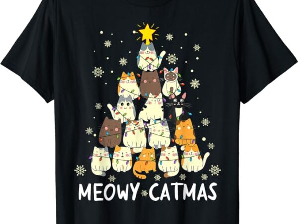 Meowy catmas cat christmas tree xmas girls boys funny santa t-shirt