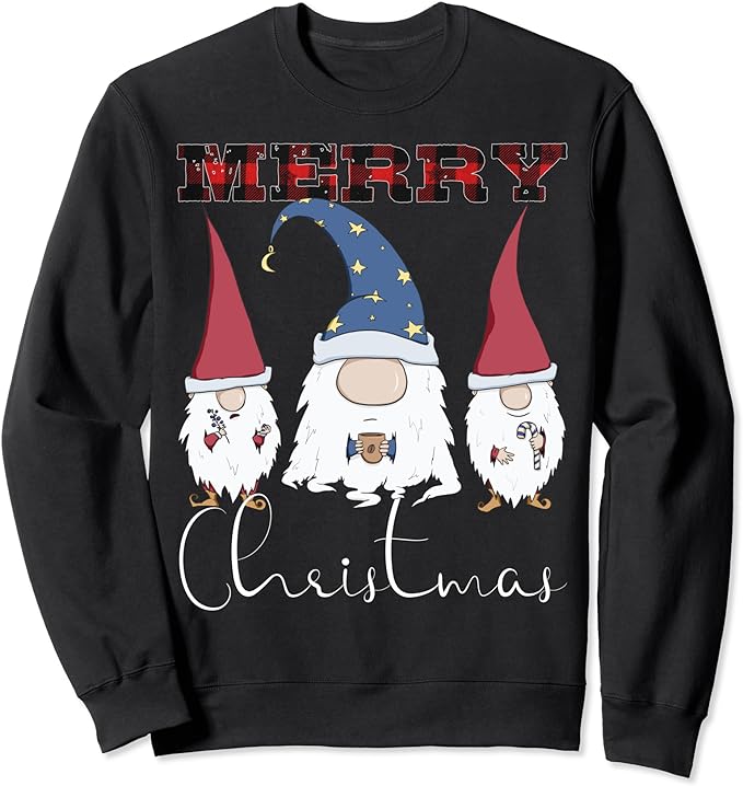 Merry Christmas – Gnomes & Coffee Lover Red Plaid Christmas Sweatshirt