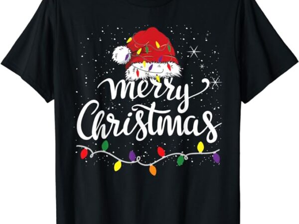 Merry christmas lights red santa hat xmas family men women t-shirt