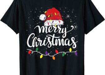 Merry Christmas Lights Red Santa Hat Xmas Family Men Women T-Shirt