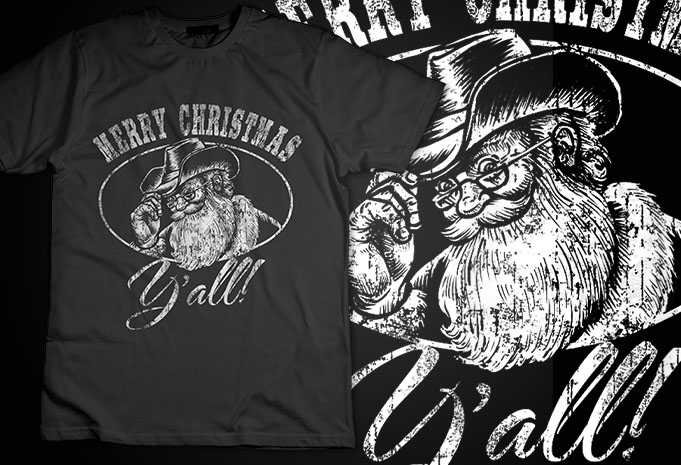 Merry Christmas Y’all Funny Country Cowboy Santa Claus T-Shirt Design