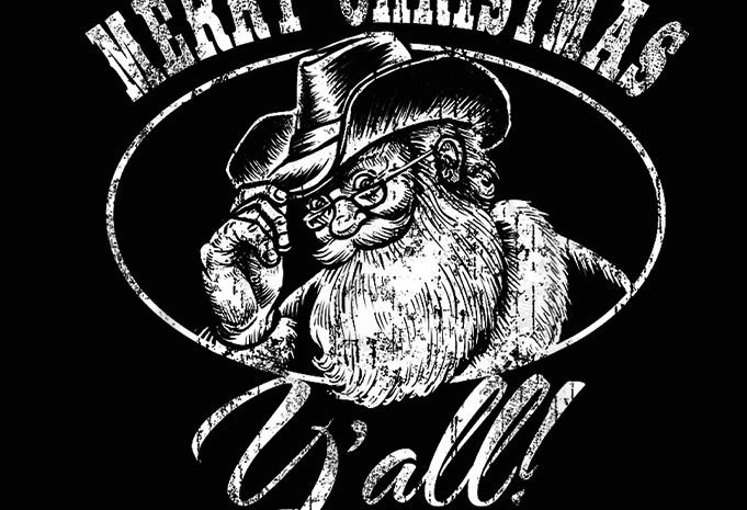 Merry Christmas Y’all Funny Country Cowboy Santa Claus T-Shirt Design