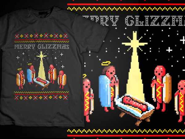 Merry glizzmas tacky funny merry christmas hot dogs holiday t-shirt design