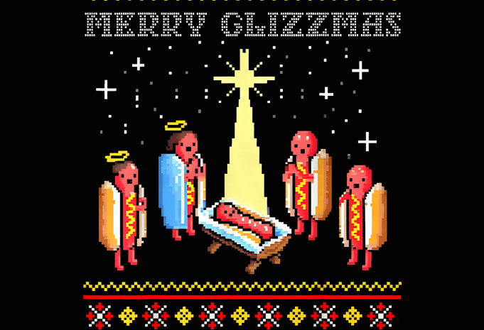 Merry Glizzmas Tacky Funny Merry Christmas Hot Dogs Holiday T-Shirt Design
