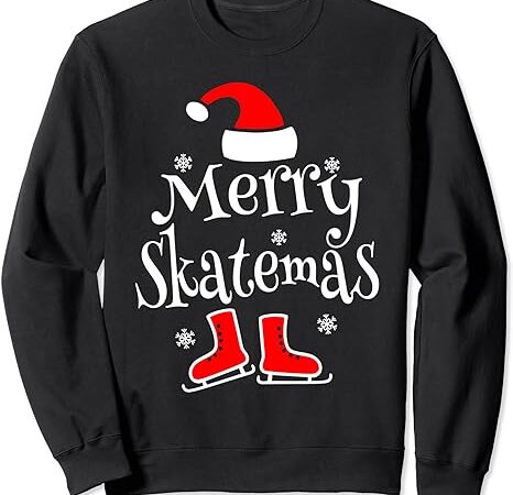 Merry skatemas christmas ice skating santa claus skater sweatshirt