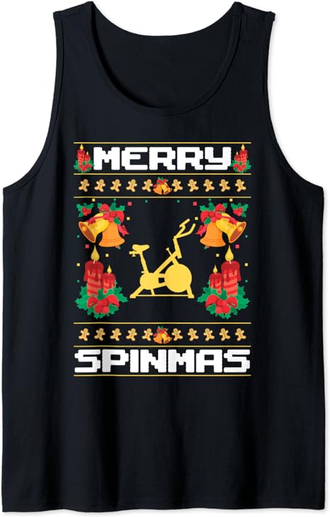 Merry Spinmas Spin-Bike Ugly Christmas Xmas Party Tank Top