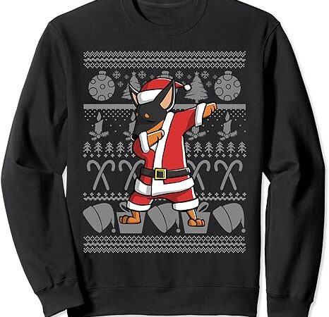 Miniature pinscher dabbing dog dab ugly christmas sweatshirt