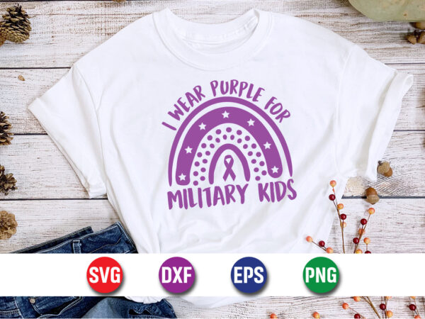 I wear purple for military kids awareness t shirt design for sale