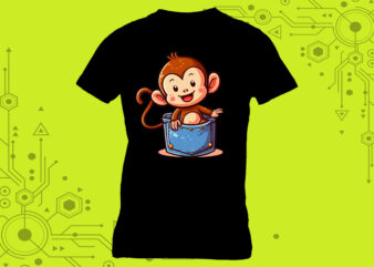 Pocket-Sized Monkey tailor-made for Print on Demand websites t shirt illustration