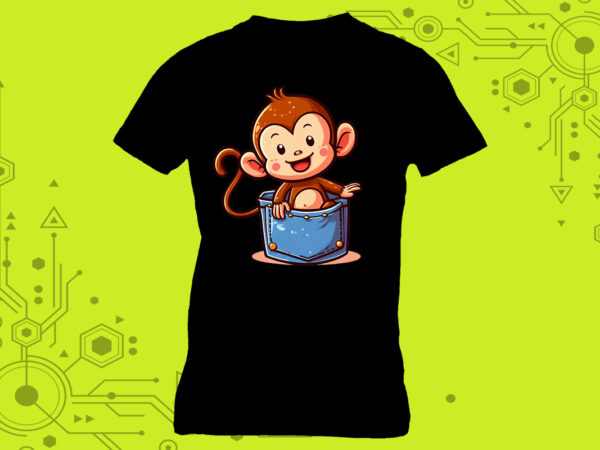 Pocket-sized monkey tailor-made for print on demand websites t shirt illustration