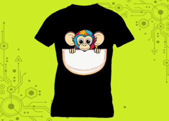 Pocket Monkey Art in Clipart Form tailor-made for Print on Demand platforms t shirt illustration
