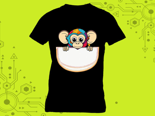 Pocket monkey art in clipart form tailor-made for print on demand platforms t shirt illustration