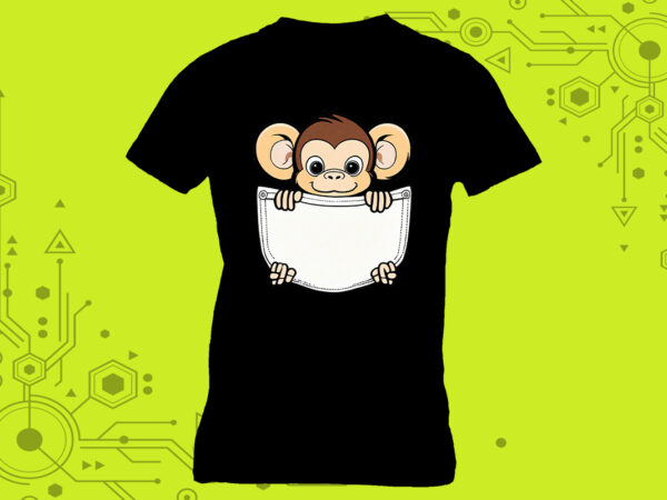 Pocket monkey miniatures crafted exclusively for print on demand websites t shirt illustration