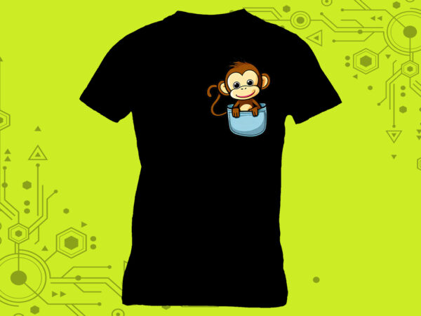 Adorable pocket monkey clipart meticulously crafted for print on demand websites t shirt vector