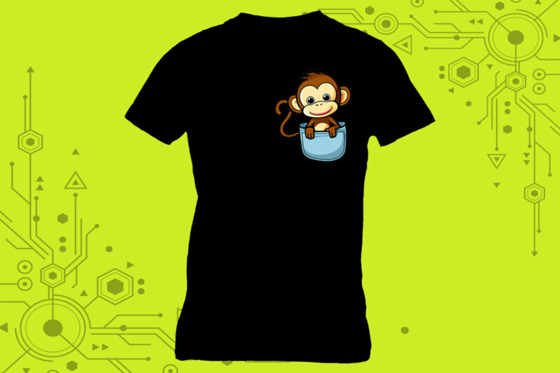 Adorable Pocket Monkey Clipart meticulously crafted for Print on Demand websites