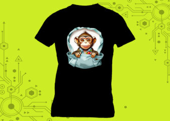 Miniature Monkey Illustrations curated specifically for Print on Demand websites t shirt designs for sale
