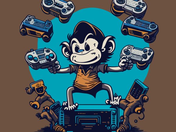 Monkey with joypad t shirt designs for sale