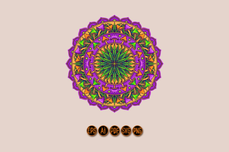Mushrooms lotus weed leaf mandala ornament