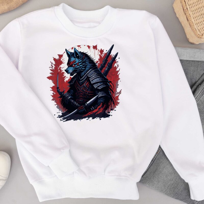 Ninja Wolf Samurai Tshirt Design