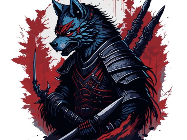 Ninja wolf samurai tshirt design