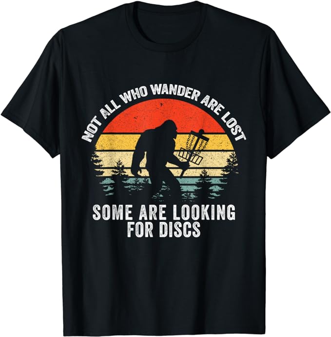 Not All Who Wander Are Lost Disc Golf Bigfoot Christmas Short Sleeve T-Shirt
