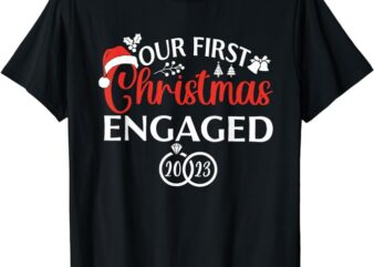 Our First Christmas Engaged 2023 Christmas Couple Matching T-Shirt