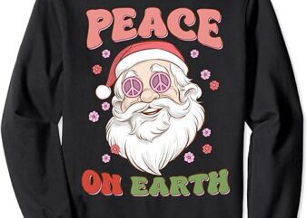 Peace On Earth Groovy Santa Claus Floral Hippie Christmas Sweatshirt