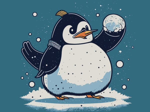 Penguin playfully snowball t shirt illustration
