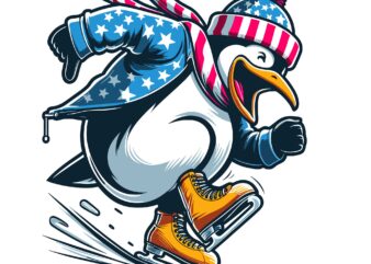Penguin On Ice Skate t shirt illustration