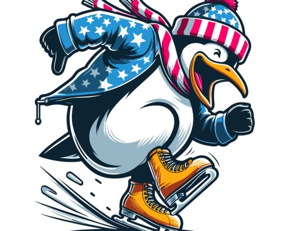 Penguin on ice skate t shirt illustration