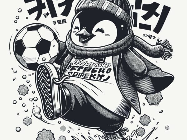 Penguin christmas soccer t shirt illustration