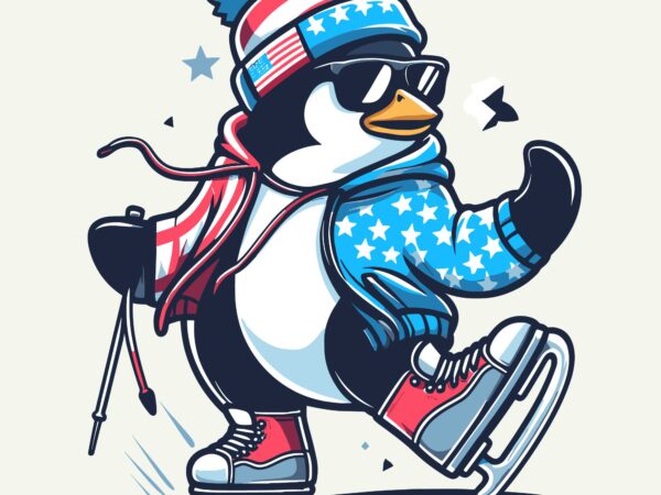 Penguin play iceskate on christmas t shirt illustration