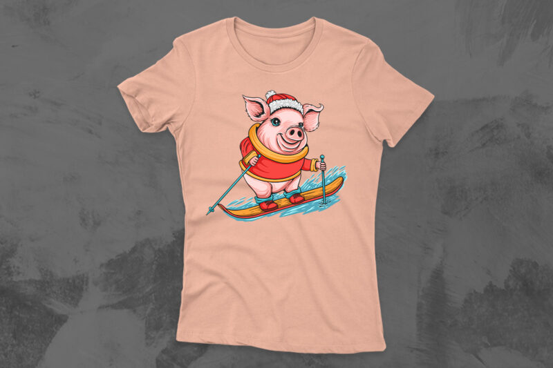 Animals Skiing T-shirt Designs Bundle, Cartoon Animal T shirt Design