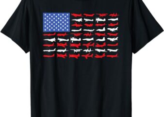 Pilot Airplane American Flag Plane Aviation Short Sleeve T-Shirt