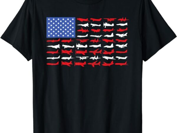 Pilot airplane american flag plane aviation short sleeve t-shirt
