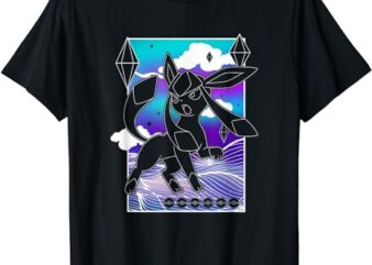 Pokémon Glaceon Northern Lights Line Art Winter Portrait T-Shirt