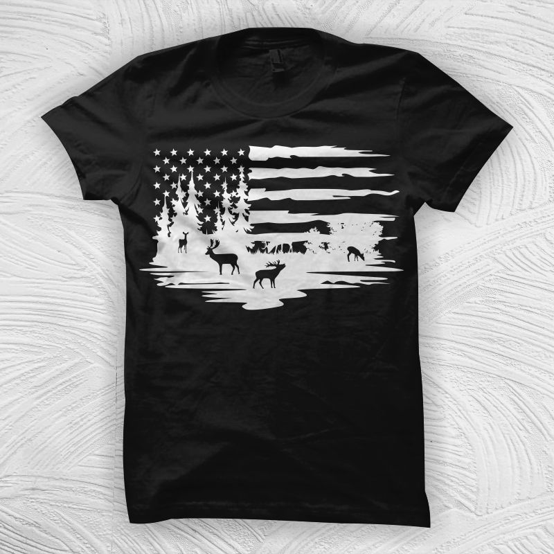 Deers in the forest american flag t shirt design, hunting deer US flag svg, distressed american flag svg, US Flag with deer hunting design