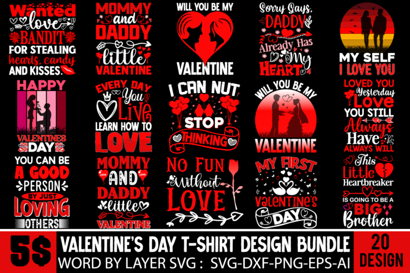 Happy Valentines Day T-shirt Design BUndle ,Valentine’s Day T-shirt Design