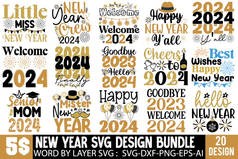 New Year SVG Bundle,Happy New Year T-shirt Design BUndle, New Year Sublimation