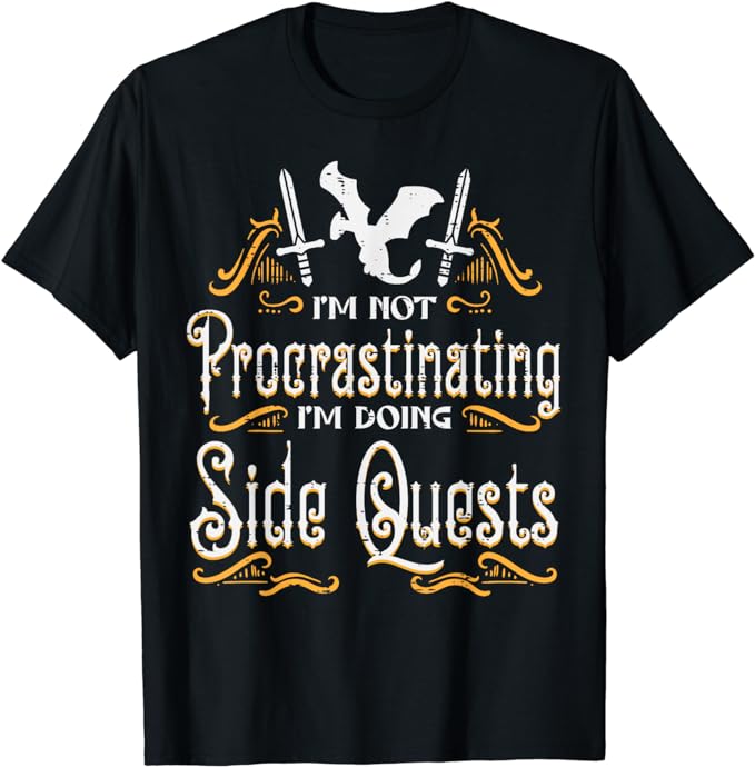 RPG Gamer Not Procrastinating Side Quest Funny Men Boys Kids T-Shirt