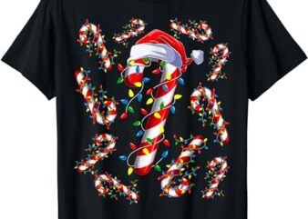 Red and White Candy Cane Santa Christmas Funny Xmas Lights T-Shirt