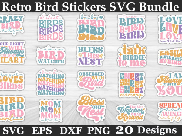 Retro bird stickers svg bundle t shirt design online