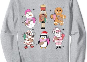 Retro Christmas Bougie Snowman Santa Claus Nutcracker Xmas Sweatshirt