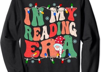 Retro Groovy In My Reading Era Gnome Light Teacher Christmas Sweatshirt