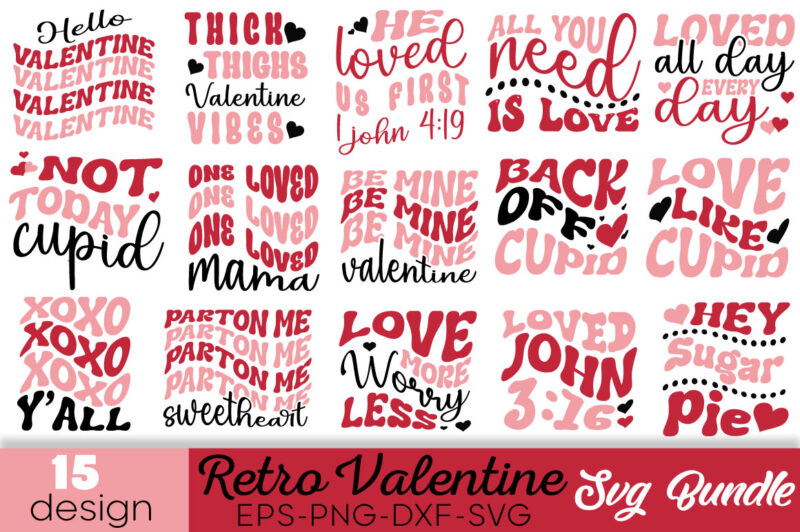Retro Valentine T-shirt Bundle Retro Valentine SVG Bundle